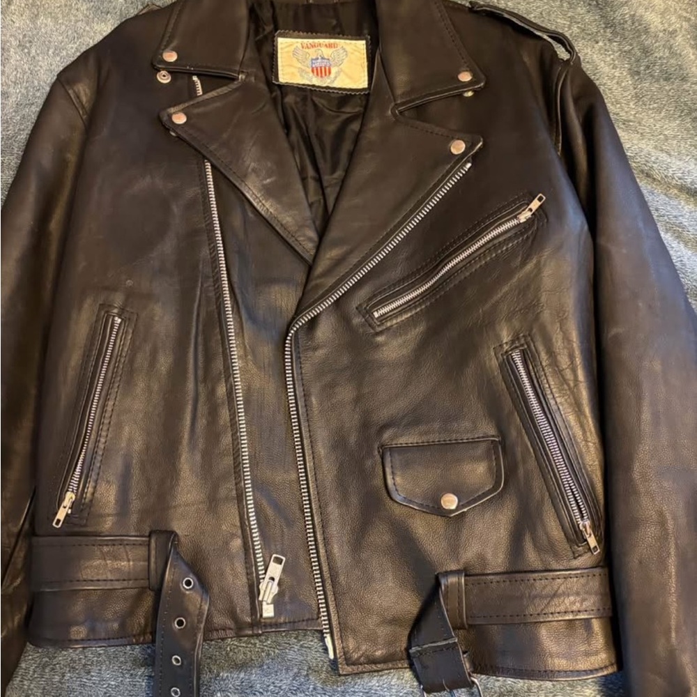 Vanguard Vintage Black Leather Biker Jacket